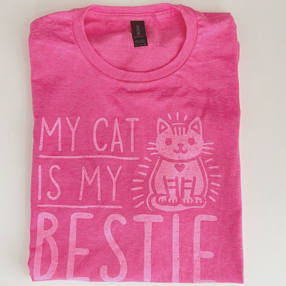 NWOT My Cat is My Bestie Kitty Womens Tee T-Shirt Pink CatLadyBox XL